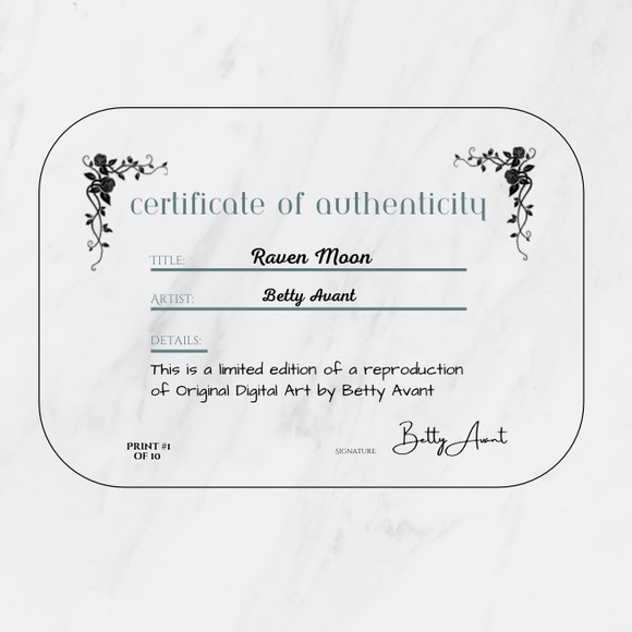 “Raven Moon” Handcrafted Digital Art Print 8 1/2”x11” Does Not Include Frame - Picture 3 of 4